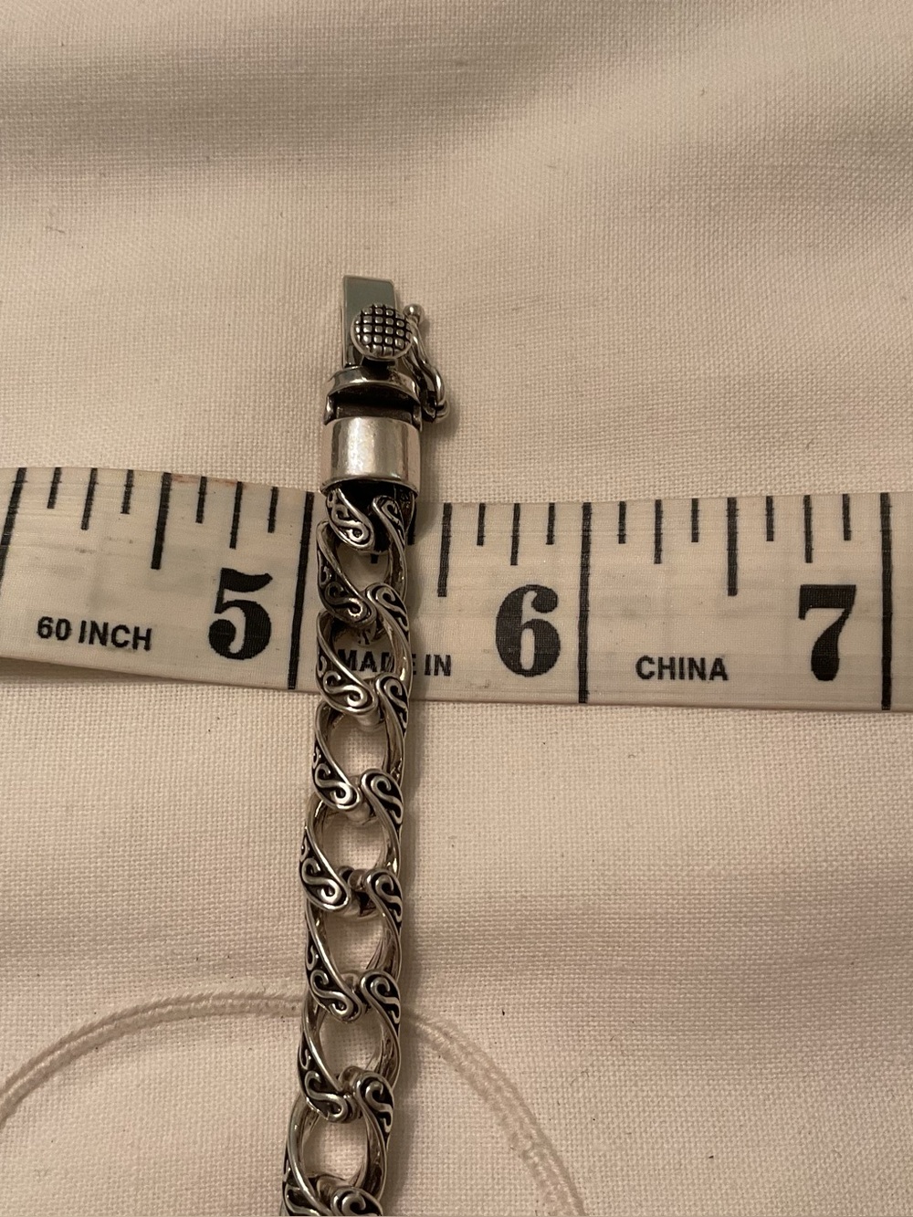 NEW MENS 925 STERLING SILVER TANG GRASS PATTERN CURB LINK BRACELET 8.7” 38 GRAMS - Picture 11 of 15